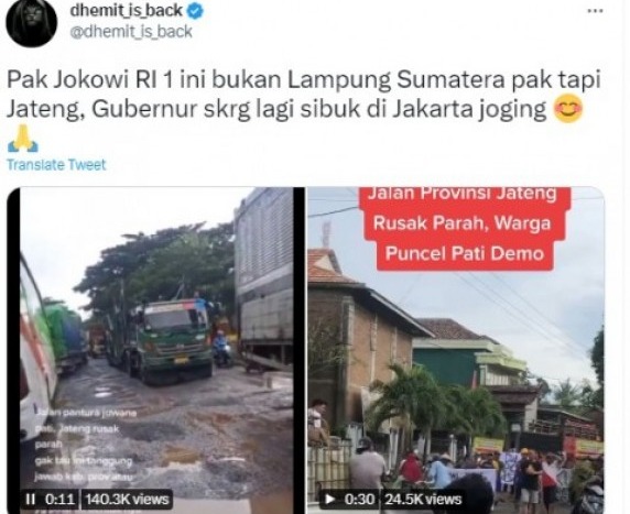 Netizen Laporkan Jalan Di Jateng Juga Rusak Ganjar Sibuk Jogging Di