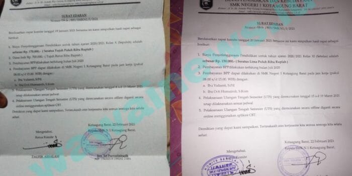 Giliran Dana BPP dan Fisik Diprotes Wali Murid SMKN 1 Kobar