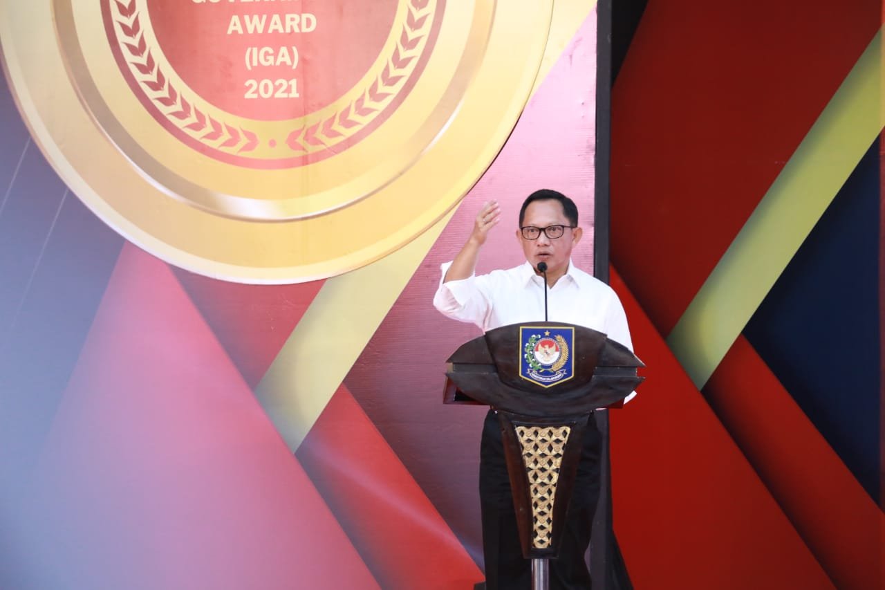 Menteri Dalam Negeri (Mendagri) Muhammad Tito Karnavian saat gelaran IGA 2021 di Sasana Bhakti Praja Kantor Pusat Kemendagri, Jakarta Pusat, Rabu (29/12/2021). ist