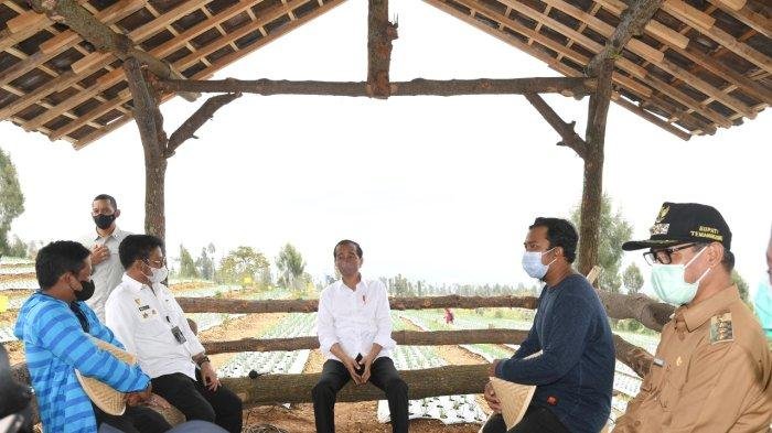 Presiden Joko Widodo melakukan penanaman bawang merah bersama masyarakat dan petani di Desa Bansari, Kecamatan Bansari, Kabupaten Temanggung pada Selasa, 14 Desember 2021.