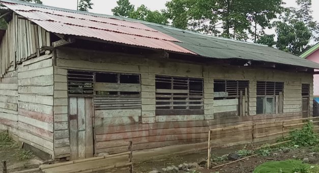 Penampakan SD Negeri di Dusun Lebungsari, Pekon Unggak, Kelumbayan, Tanggamus, dari luar cukup memprihatinkan karena masih menggunakan dinding dari papan -foto SMN