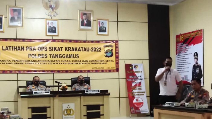 Jelang pelaksanaan Operasi Sikat Krakatau 2022, Polres Tanggamus, Polda Lampung melaksanakan Latihan Pra Operasi (Latpraops) di Aula Wirasatya, Mapolres setempat, Selasa (24/5/22), foto-Nanang