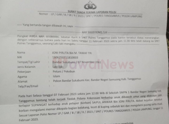 Surat tanda terima laporan polisi, (foto_ags)