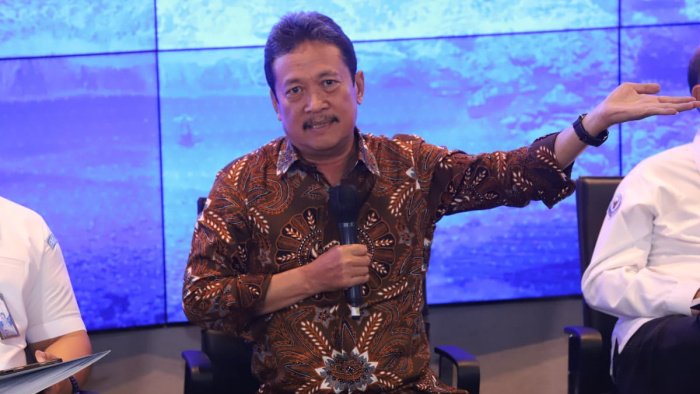 Menteri Kelautan Perikanan Sakti Wahyu Trenggono dalam konferensi pers di Jakarta, Rabu (31/5/2023).