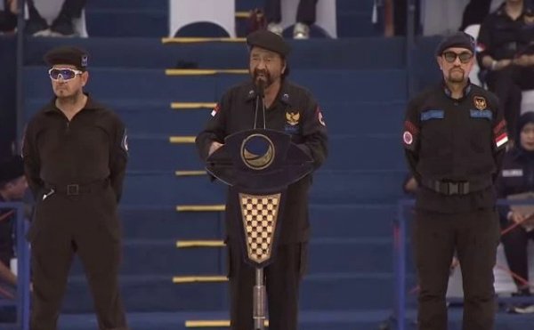 Surya Paloh Ketua Umum NasDem saat menyampaikan Pidato politik dalam apel siaga perubahan di GBK, pada Minggu (16/7/2023)