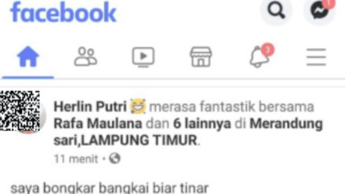 Sebuah akun Facebook yang diduga menggunakan nama palsu resahkan warga GSB Lampung Timur, (foto_ss)