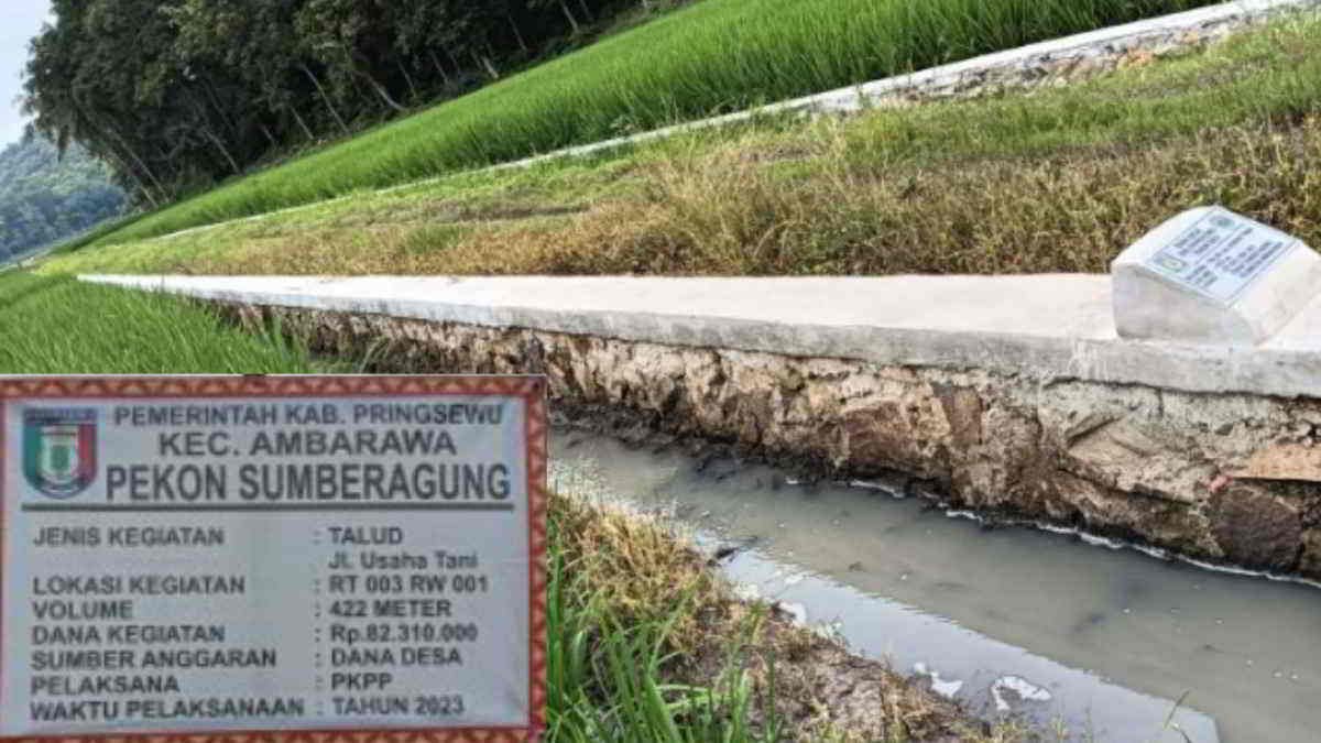 Penampakan jalan usaha tani di Pekon Sumberagung, Ambarawa, Kabupaten Pringsewu, sepanjang 422 meter melalui DD tahun 2023, mendapat sorotan warga karena menggunkan batu gratisan- Foto doc Sumantri