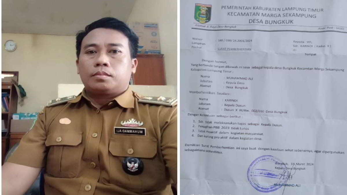 Foto doc kolase ist - Kepala Desa Bungkuk Muhammad Ali dan Surat Pemecatan untuk Karindi, Kadus yang telah 15 tahun mengabdi dipecat sepihak