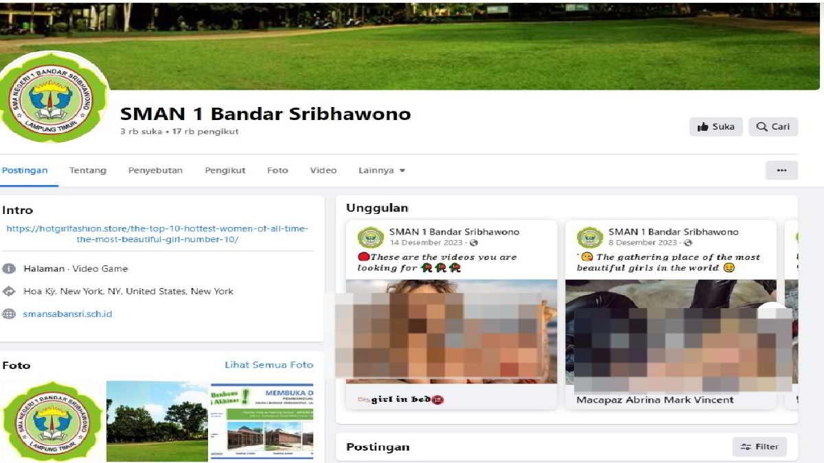 Laman Medsos SMAN 1 Bandar Sribhawono Lampung Timur dipenuhi konten mengandung unsur pornografi - foto Jali