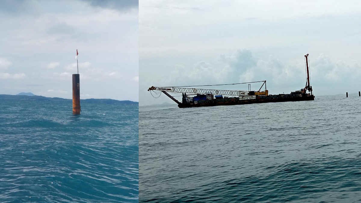 Foto: Proyek pembangunan mercusuar Karang Singa di Pulau Bintan yang dikelola oleh Navigasi Tipe A Kelas I Tanjungpinang tahun anggaran 2023.