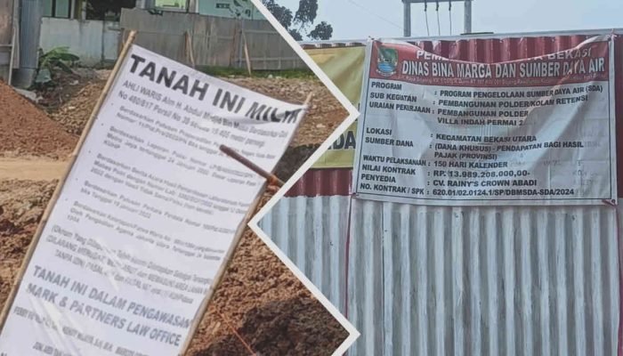 Plang Bertulis Lahan Milik Ahli Waris Terbentang di Lokasi Proyek Polder Bekasi Utara