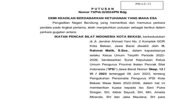 PN Bandung Kabulkan Gugatan  Pengurusan IPSI Kota Bekasi Periode 2022-2026