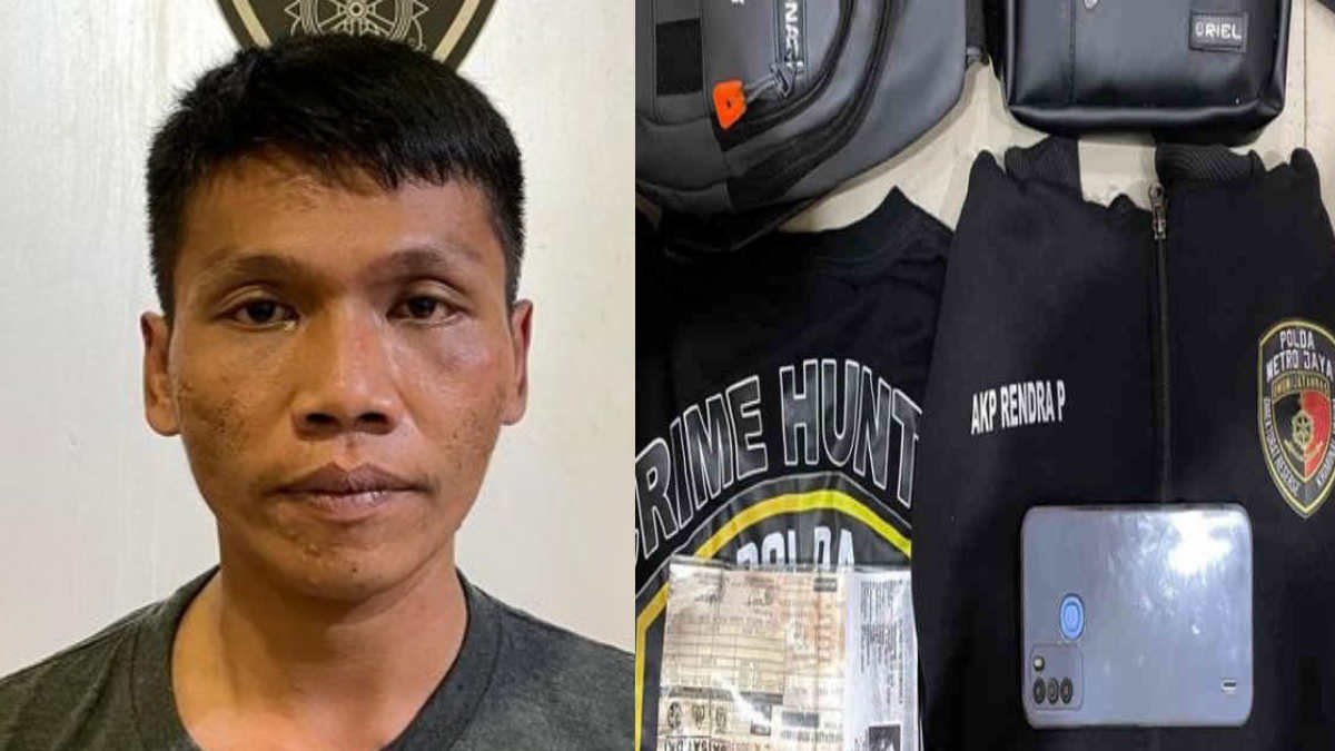 Foto: Pelaku penipuan bernama Yuda berikut barang bukti atribut jatanras