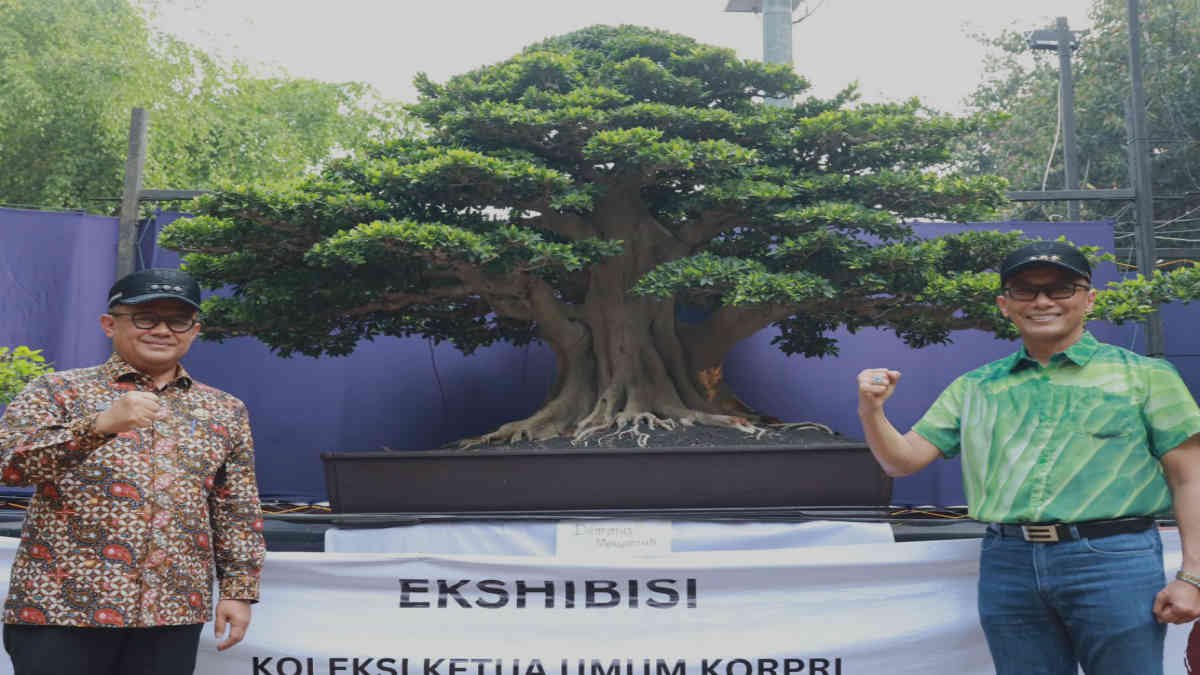 Pj Wali Kota Bekasi Gani Muhamad bersama Pj Gubernur Sulawesi Selatan Zudan Arif Fakrullah juga sebagai Rumah Bonsai Indonesia (RUBI) saat hadir di Festival Bonsai Nusantara Ke-VII di Hutan Kota Patriot, Jumat