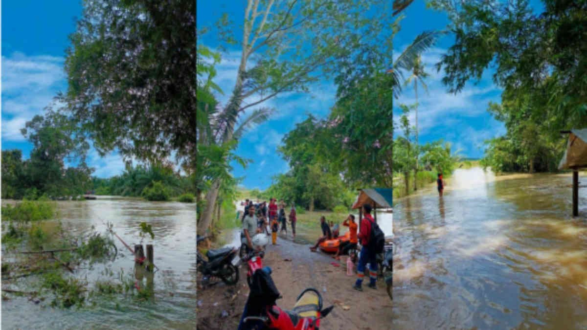 Luapan Way Kandis memutus akses ratusan KK di dua Dusun Kampung Sinar Menanga, Desa Gunung Agung, Sekampung Udik, Kabupaten Lampung Timur, Jumat 18 Januari 2025