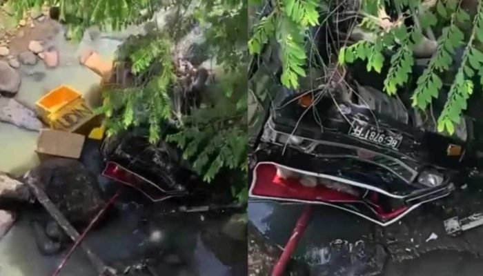 Diduga Ngantuk, L300 Muatan Boks Ikan Nyungsep ke Sungai di Pekon Way Sindi Utara Pesibar