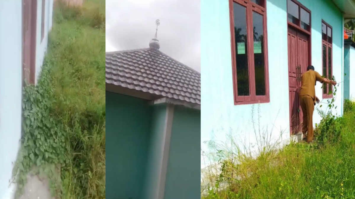 Foto: Keadaan Musala di lingkungan Kantor Kecamatan Kota Agung Timur, Kabupaten Tanggamus, Lampung yang ditumbuhi rumput liar, (foto_kolase)