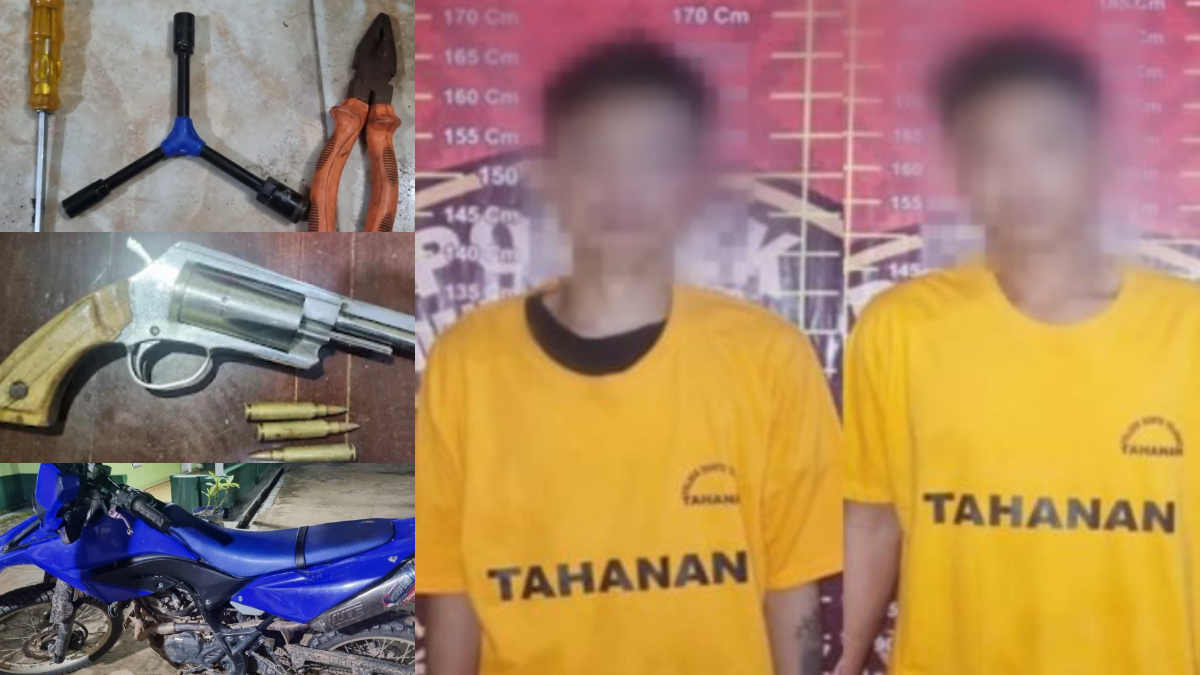 Foto: Dua pelaku curanmor beeikut barang bukti diamankan di Mapolsek Dente Teladas,(foto_kolase).