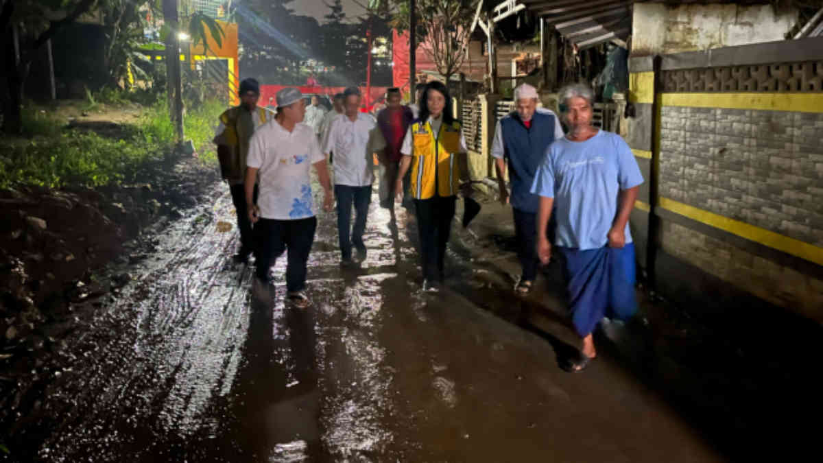 Foto: Wamen PU Diana Kusumastuti meninjau penanganan tanggap darurat di Vila Nusa Indah 2 Bojongkulur, Kamis 27 Maret 2025 malam.