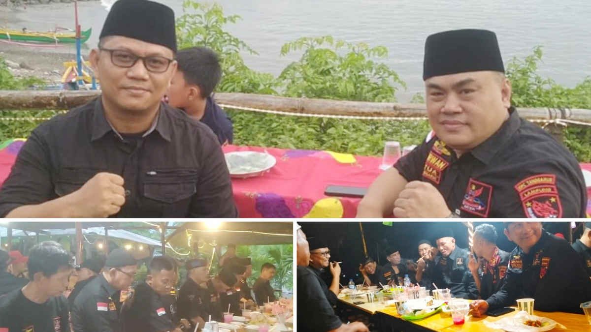Foto: Ketua PAC Kota Agung Barat, Jonli (kaca mata) dan Ketua DPC Tanggamus, Nusirwan, saat menjelang buka puasa di Bukit Pasir Kota Agung, pada Sabtu 22 Maret 2025, (foto_kolase)