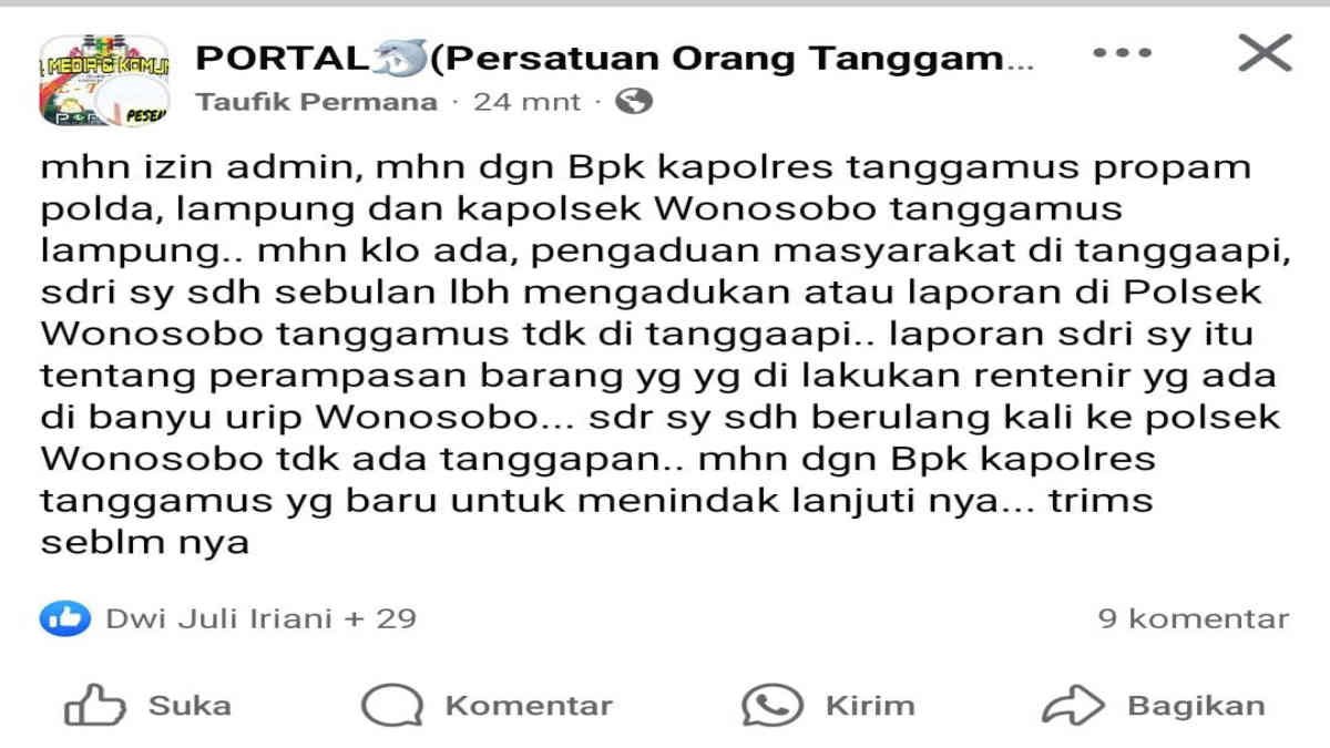 Foto: Unggahan akun facebook Taufik Permana di salah satu group FB yang diduga diunggah dari dalam penjara, (foto_scn)