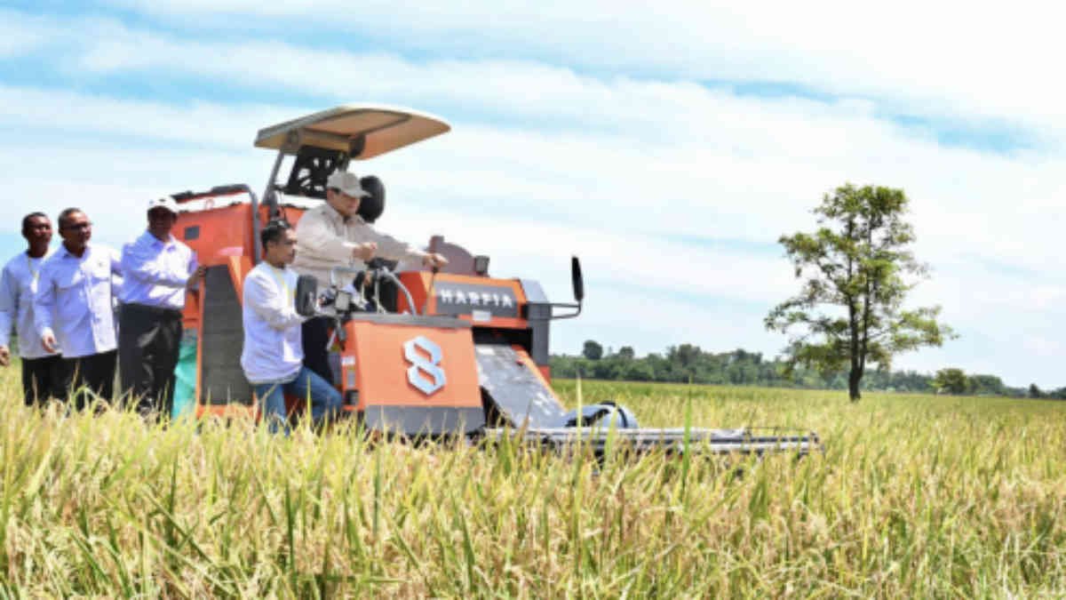 Presiden RI Prabowo Subianto meresmikan panen raya padi di Desa Randegan Wetan, Kecamatan Ligung, Kabupaten Majalengka, Senin (7/4/2025).