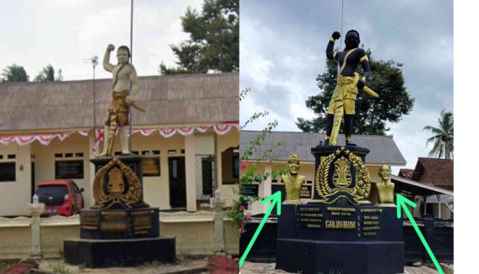 Penampakan Perubahan Patung Gajah Mada di Depan Polsubsektor di Desa Sidorejo Curi Perhatian