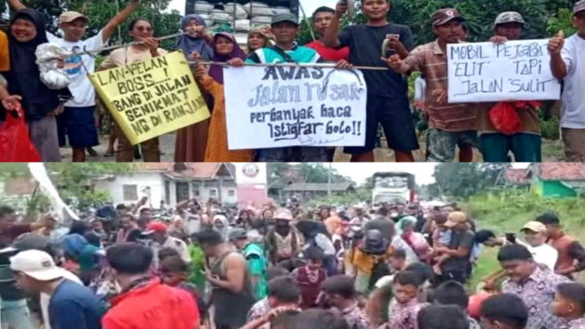 Suasana prote atas jalan rusak di Palas, ratusan warga berebut ikan lele, pada 10 April 2025 lalu- foto kolase ist