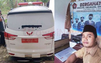 Foto: Ambulans dan Aparat Pekon Tanjung Sari, Kecamatan Bulok, Tanggamus, Lampung (foto_kolase)