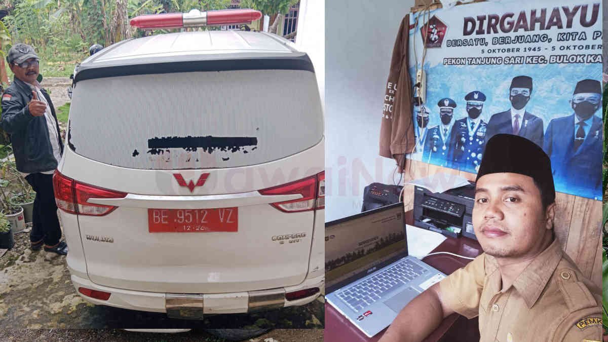 Foto: Ambulans dan Aparat Pekon Tanjung Sari, Kecamatan Bulok, Tanggamus, Lampung (foto_kolase)