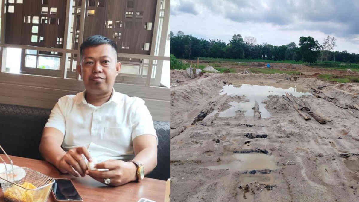 Kades Sumberrejo Jeni Aditia (Kiri) kanan penampakan lokasi galian pasir liar yang diklaimnya untuk sawah di desa Sidorahayu - foto diambil dari FB Jeni dan doc ist
