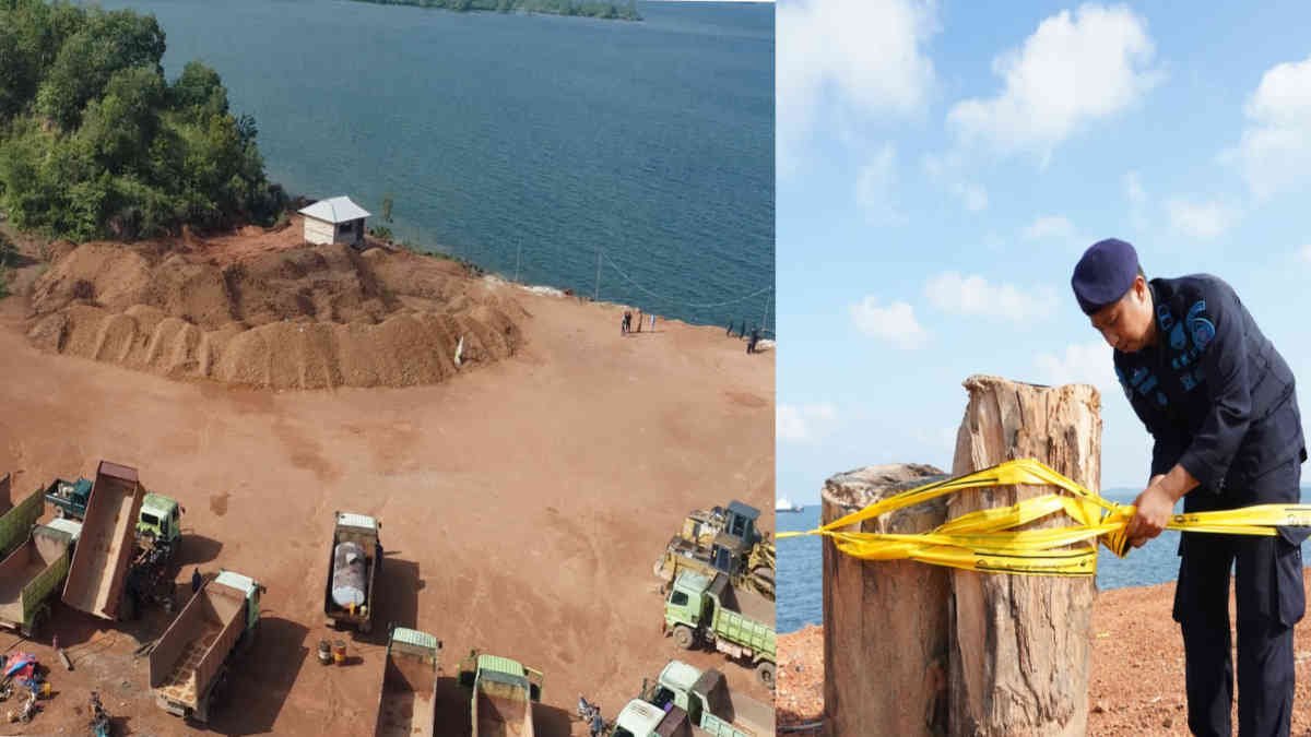 Kementerian Kelautan dan Perikanan (KKP) menghentikan sementara kegiatan pemanfaatan ruang laut tanpa izin, berupa kegiatan pembangunan terminal khusus (tersus) dan reklamasi di Kecamatan Singkep Barat, Kabupaten Lingga, Kepulauan Riau, Selasa (6/5).