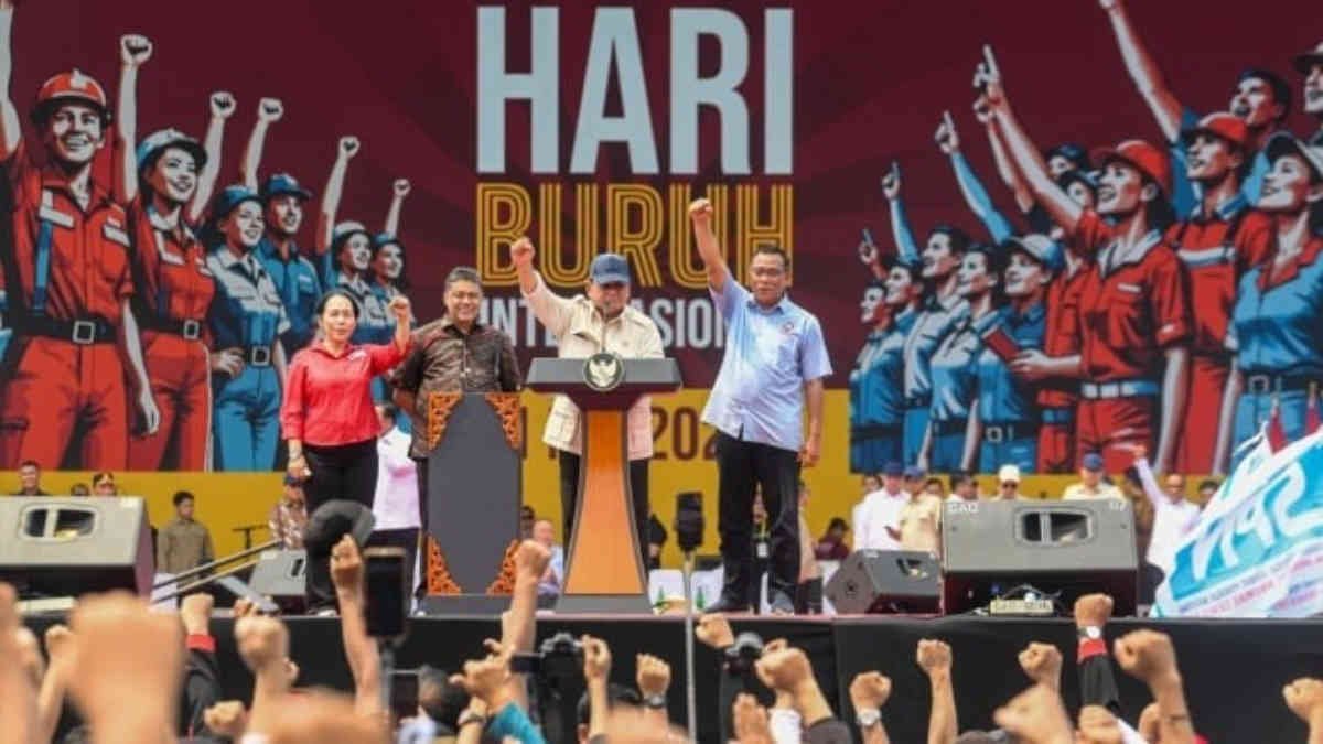 Presiden Prabowo hadiri peringatan Hari Buruh 2025 di Lapangan Monas, Jakarta, pada Kamis 1 Mei 2025 - foto ist