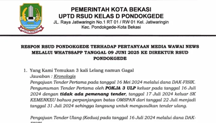 Inilah, Respon dan Hak Jawab RSUD Pondokgede Terkait Pemberitaan Wawai News