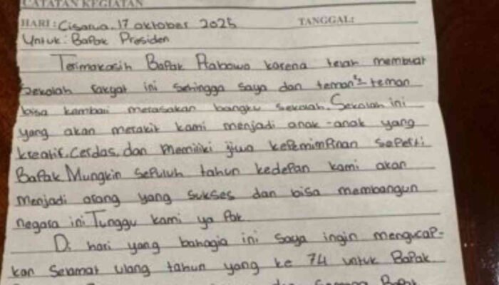 Sepucuk Surat dari Sekolah Rakyat: Ketika Daffa Menulis, Prabowo Membaca Harapan Bangsa
