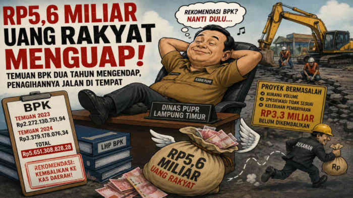 Rp5,6 Miliar Uang Rakyat Menguap di Proyek Jalan Lampung Timur, Temuan BPK Dua Tahun Mengendap?